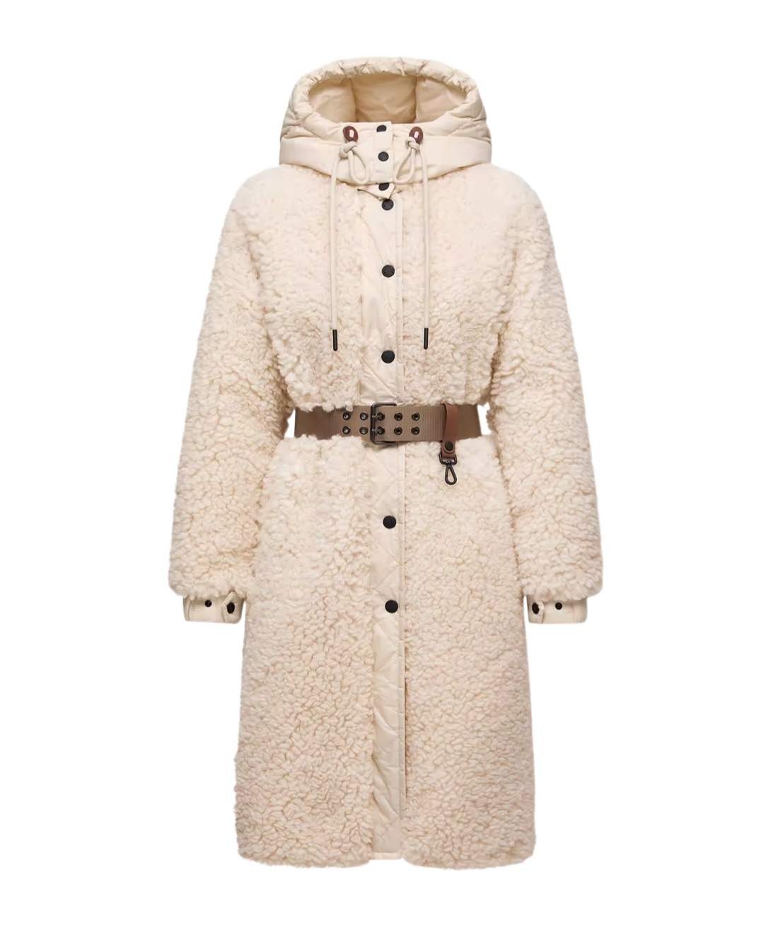 Moncler Grenoble Blavet Teddy Fleece Long Coat In Neutral