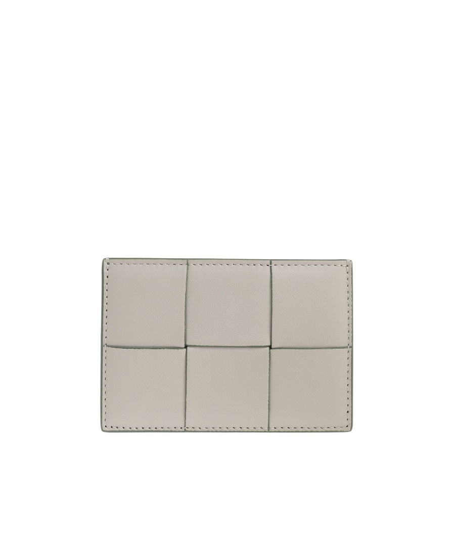 Bottega Veneta Cassette Cardholder In Intreccio Leather In Gray