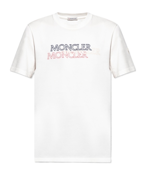 Moncler Mens Natural Logo-print Crewneck Cotton T-shirt In White