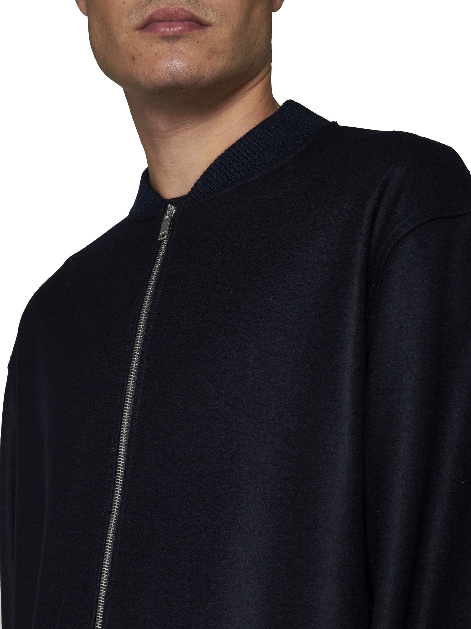 Jil Sander Black Wool Sweather With Zip Up Element In Black