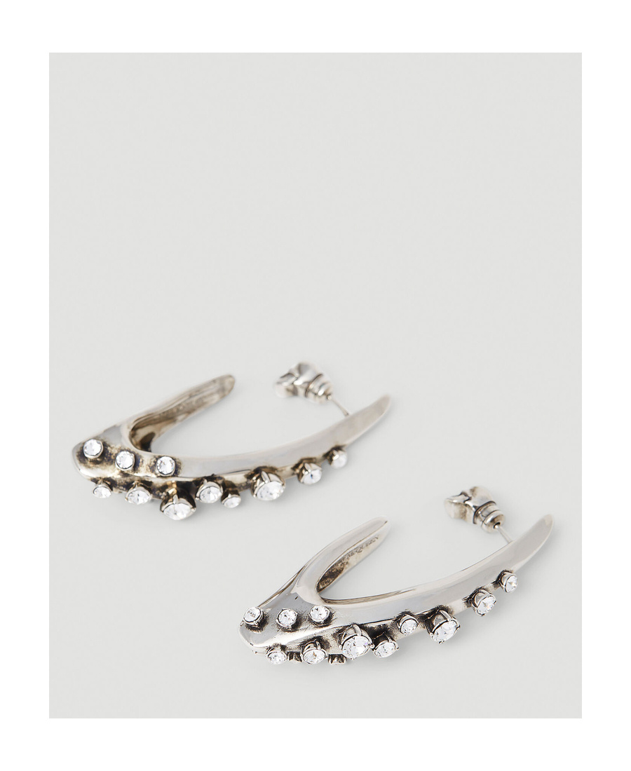 Alexander Mcqueen Embellished Skull Charm Hoop Earrings In White