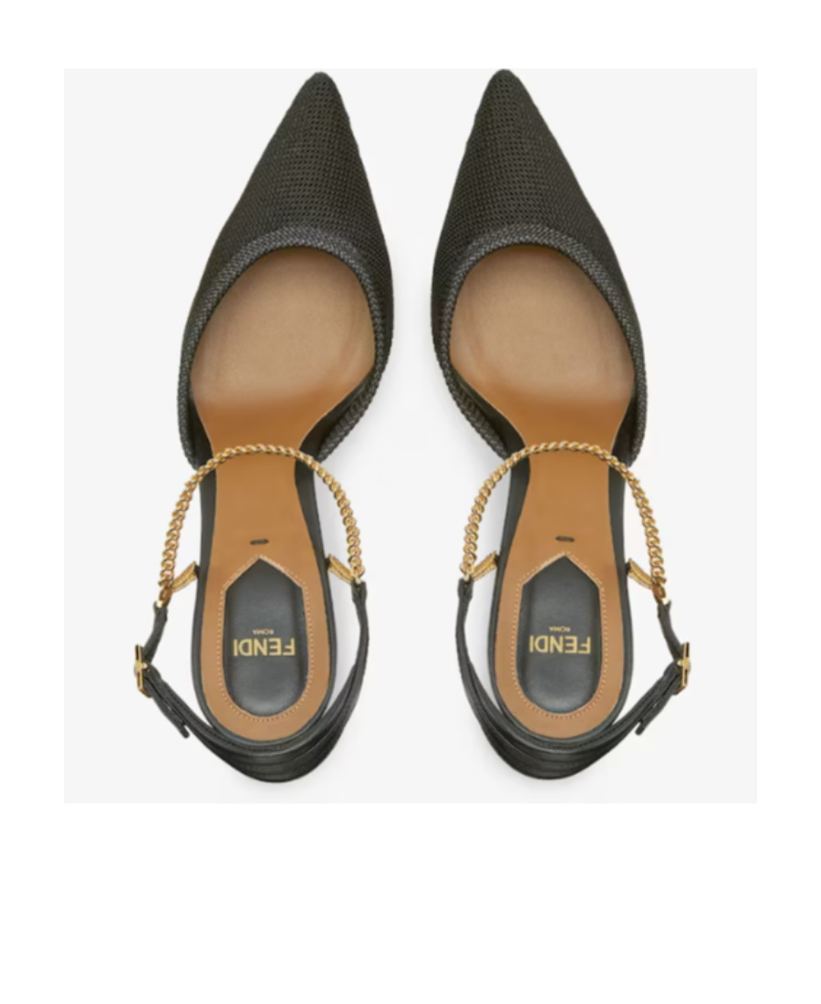 Fendi Colibr Lite Slingback Heels With Chain Straps In Black