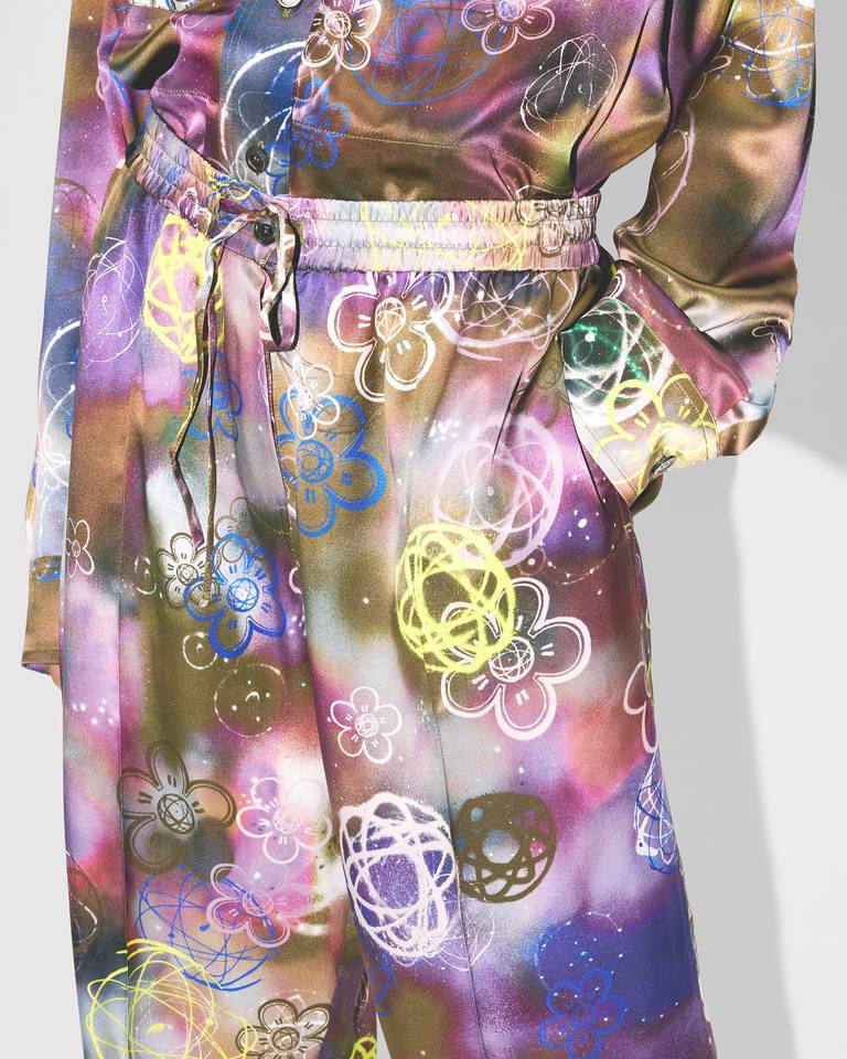 Kenzo ' X Futura 2000' Pants In Silk In Multi