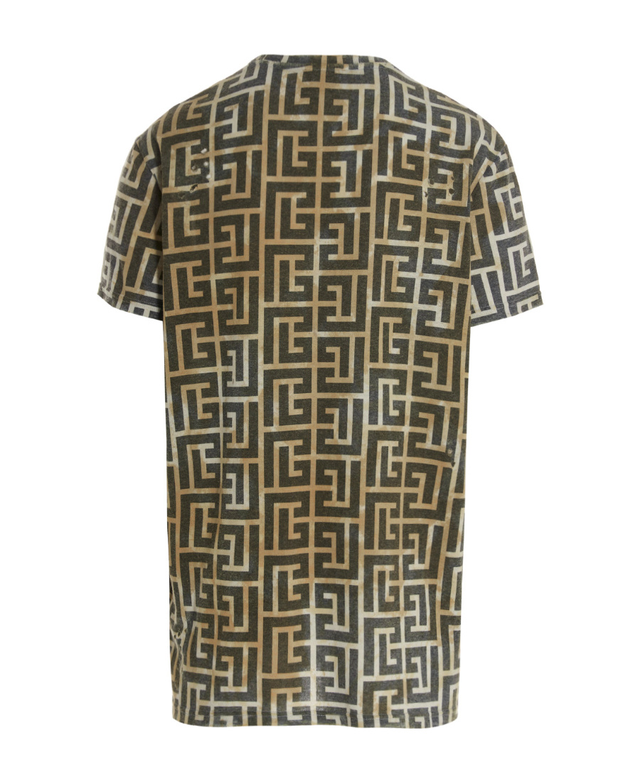 Shop Balmain Monogram-print Short-sleeved T-shirt In Brown