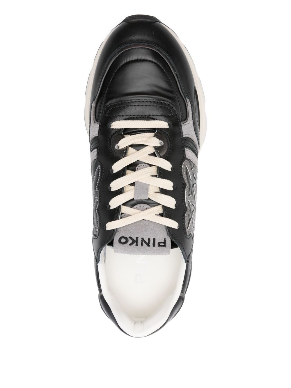 Pinko Low-profile Black Leather Sneakers With Textured Panels In Black