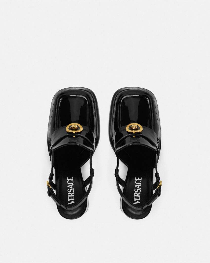 Versace Embellished Patent-leather Slingback Pumps In Black