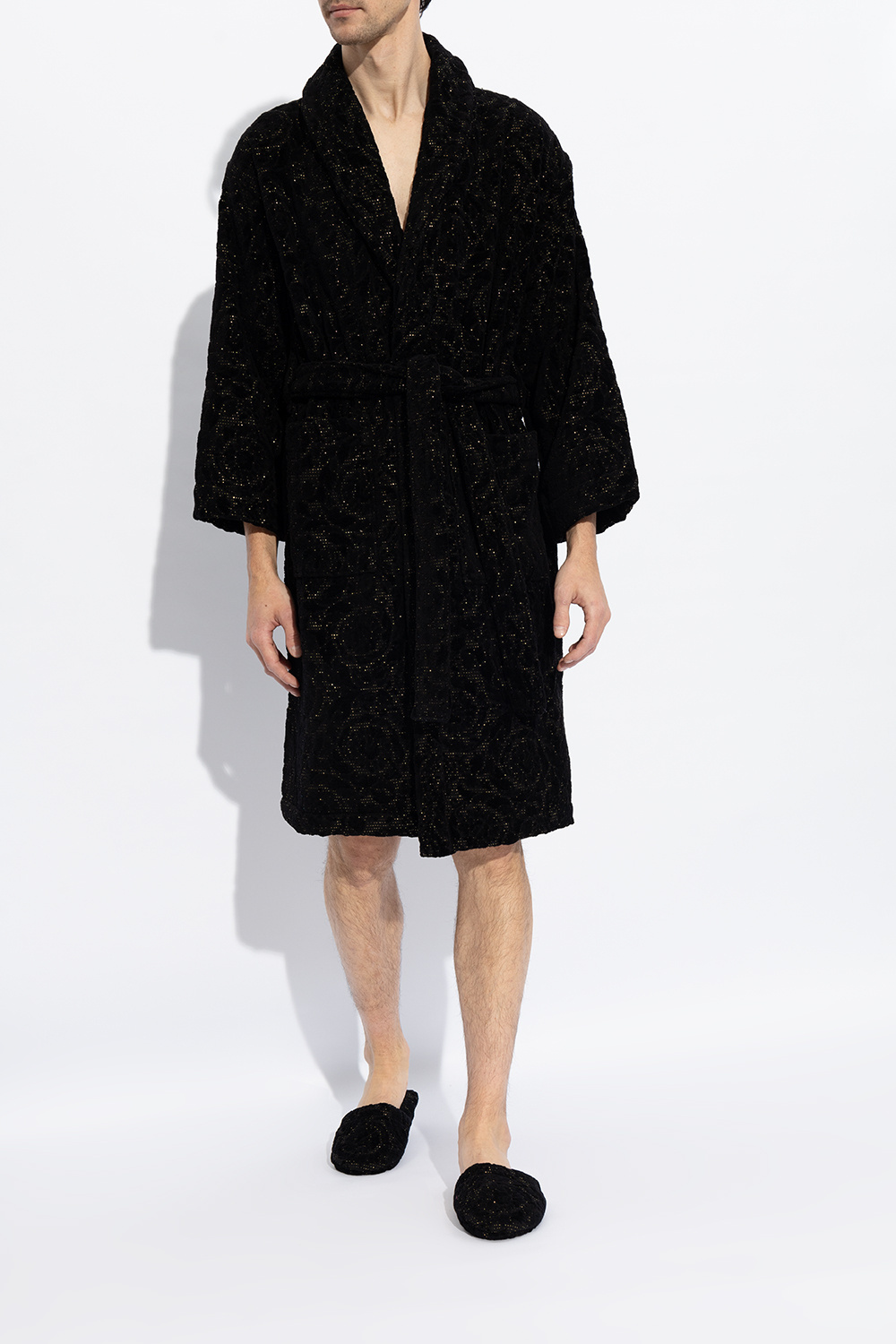 Versace Barocco Lurex Cotton-blend Slippers In Black