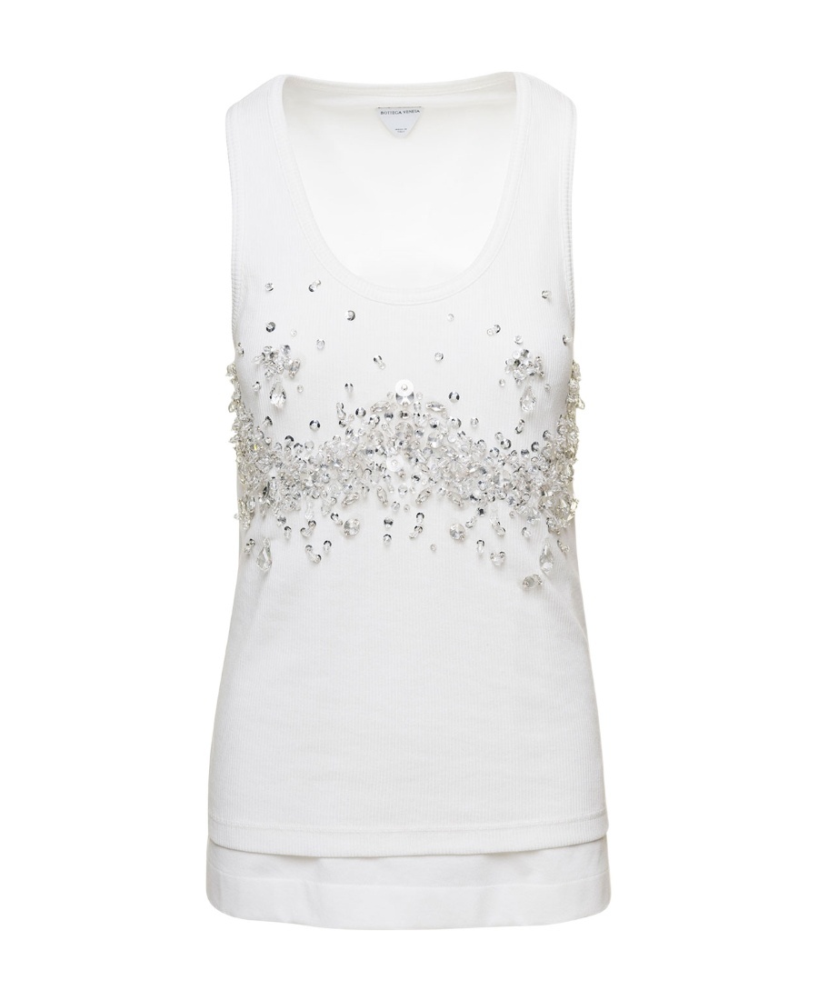 Bottega Veneta Crystal-embellished Jersey Tank Top In White
