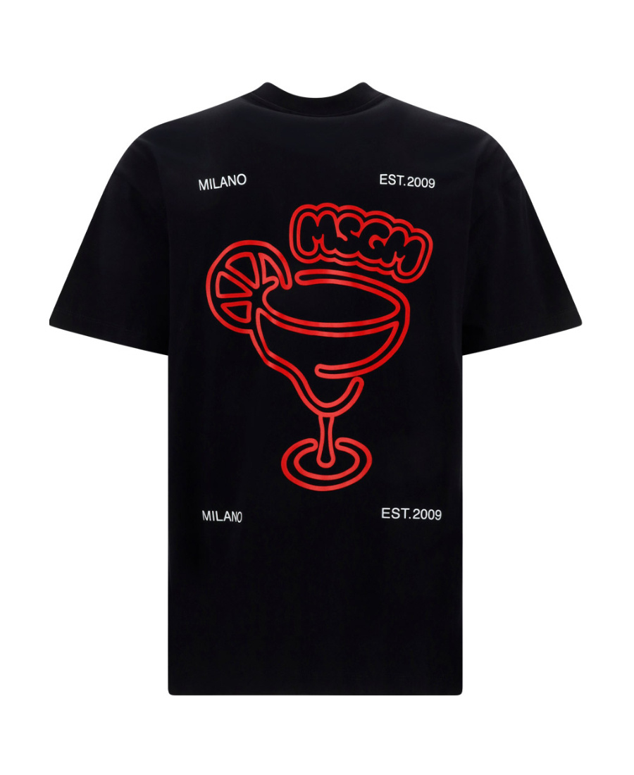 Msgm Graphic-print Cotton T-shirt In Black