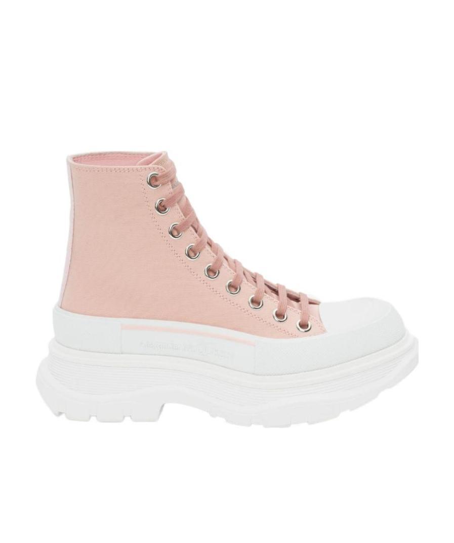 Alexander Mcqueen 45mm Tread Slick Leather Combat Boots In Pink