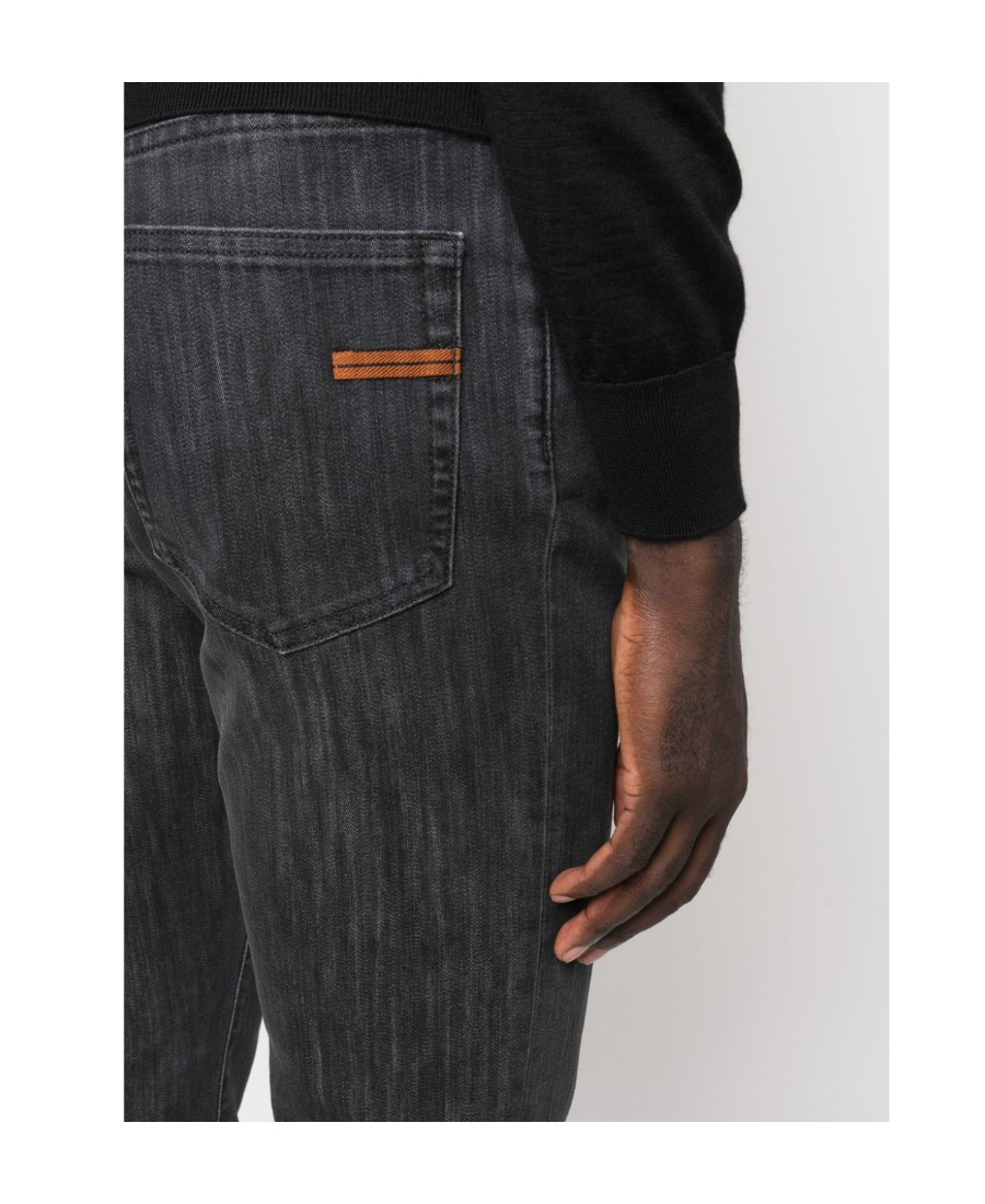 Shop Zegna Slim-fit Cotton-blend Jeans In Black