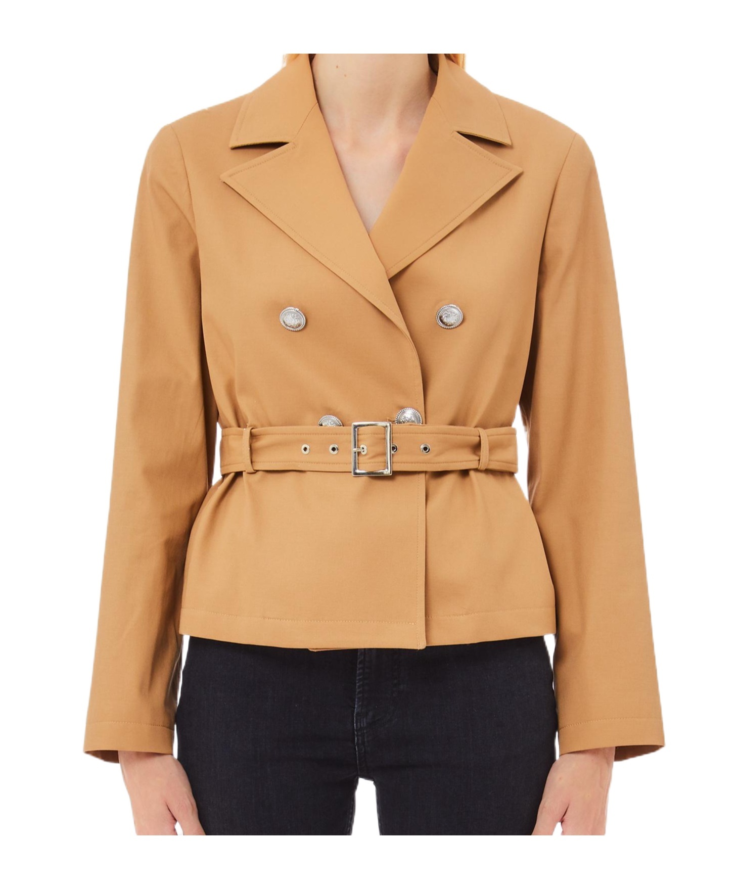 Liu •jo Liu Jo Double-breasted Beige Trench Coat With Tailored Silhouette In Nude