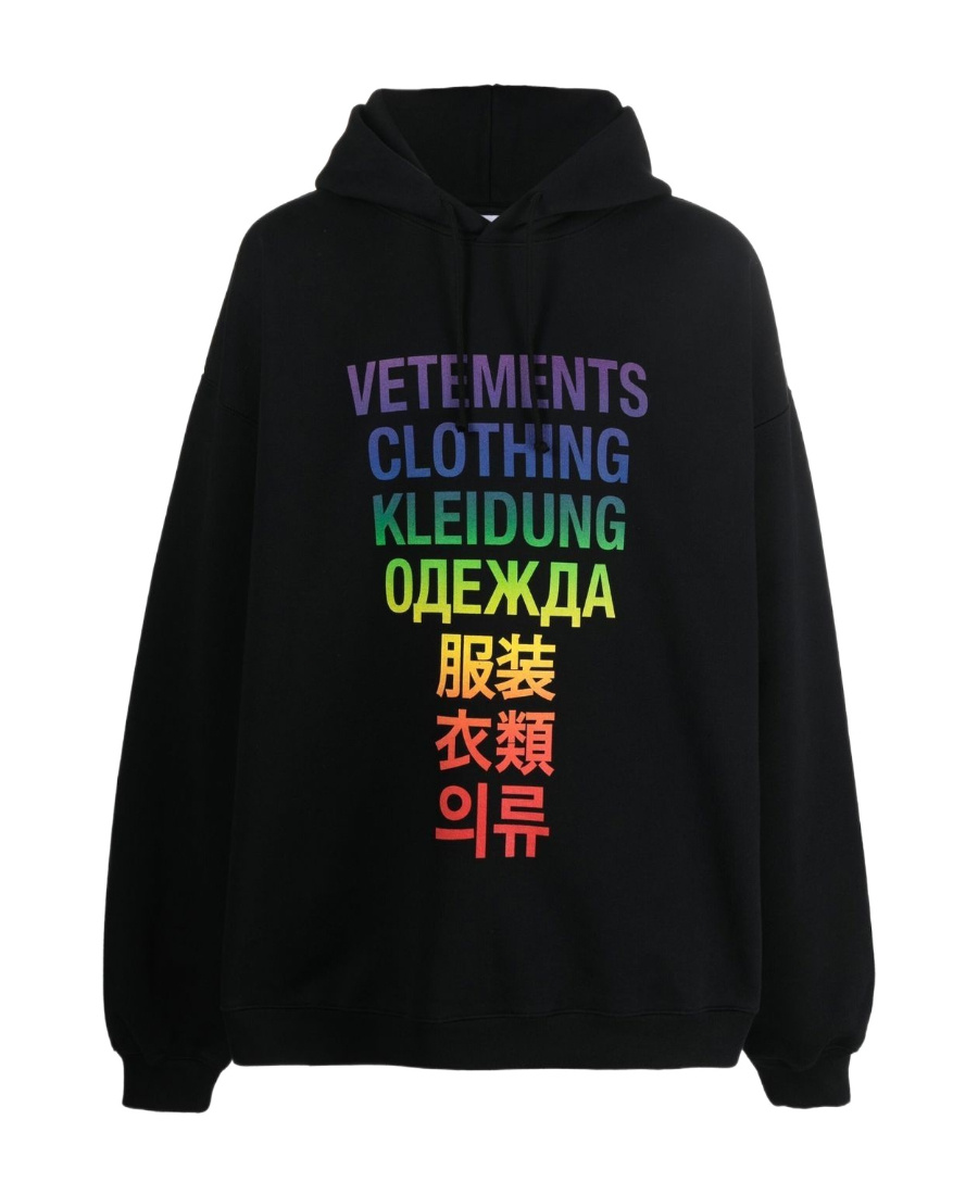 Vetements Rainbow Logo-print Hoodie In Black