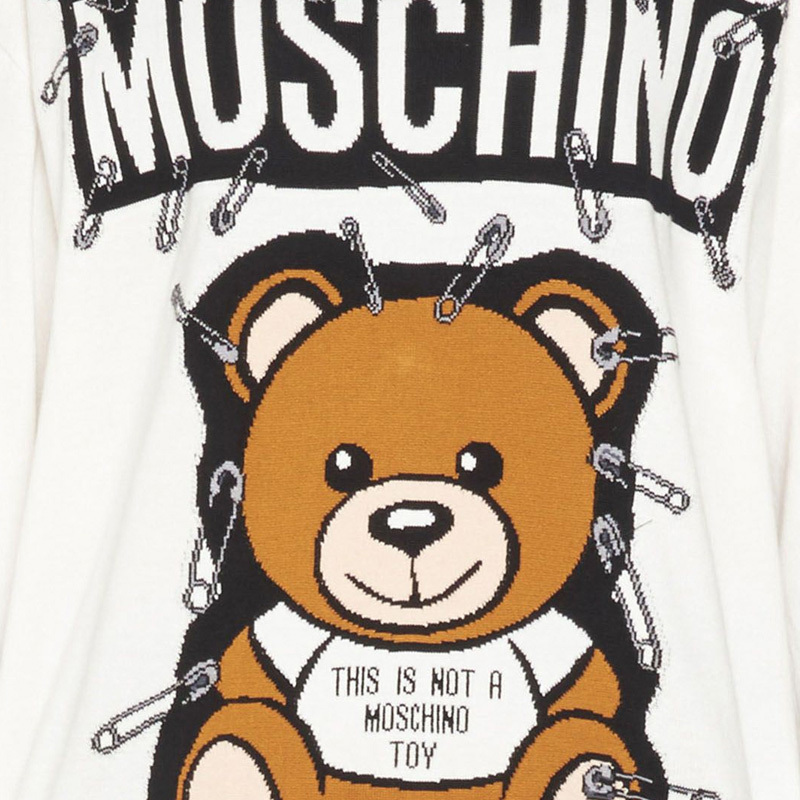 Moschino Bear Pin Wool Knitted Pullover In White