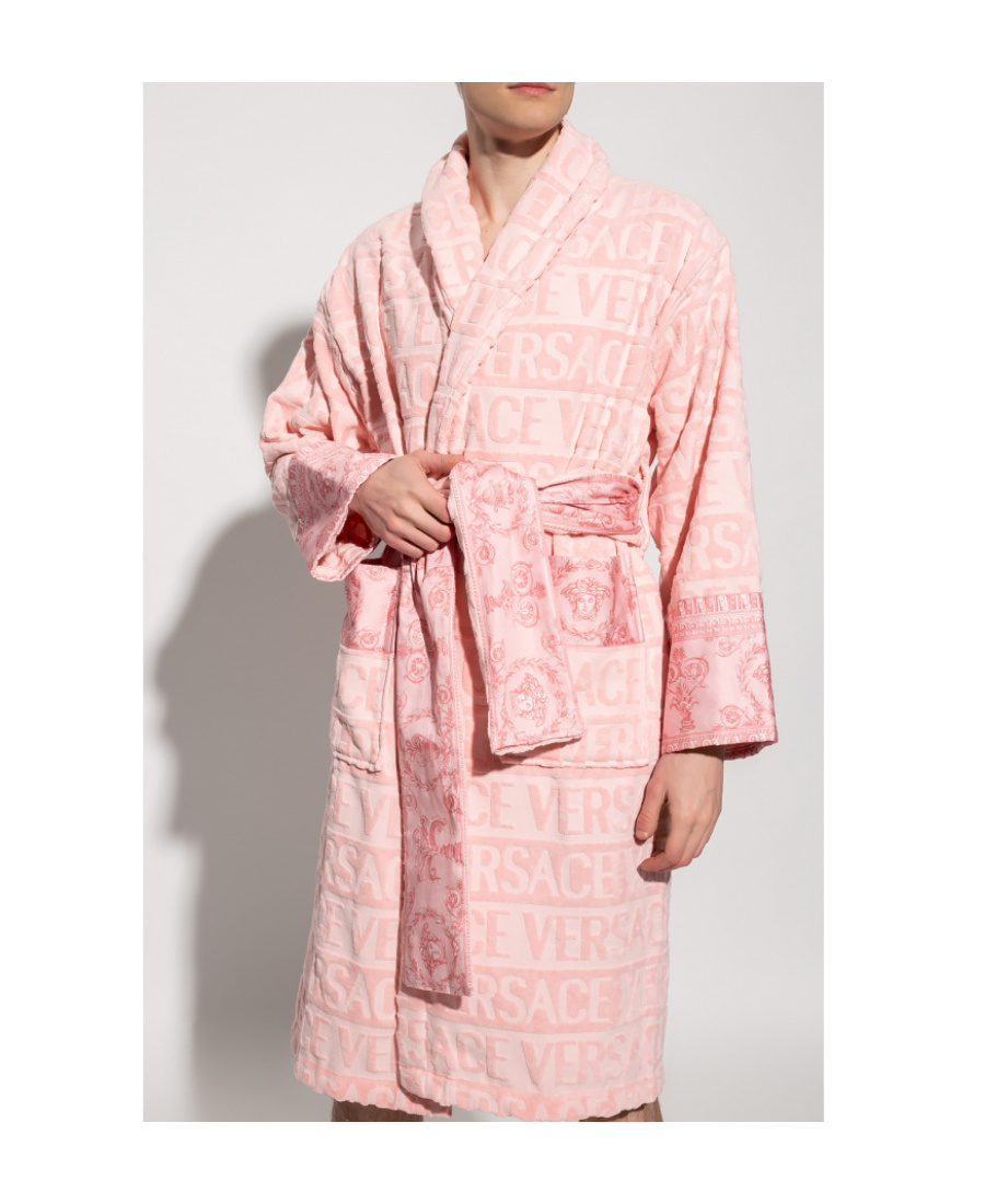 Versace Logo-embossed Cotton Bath Robe In Pink