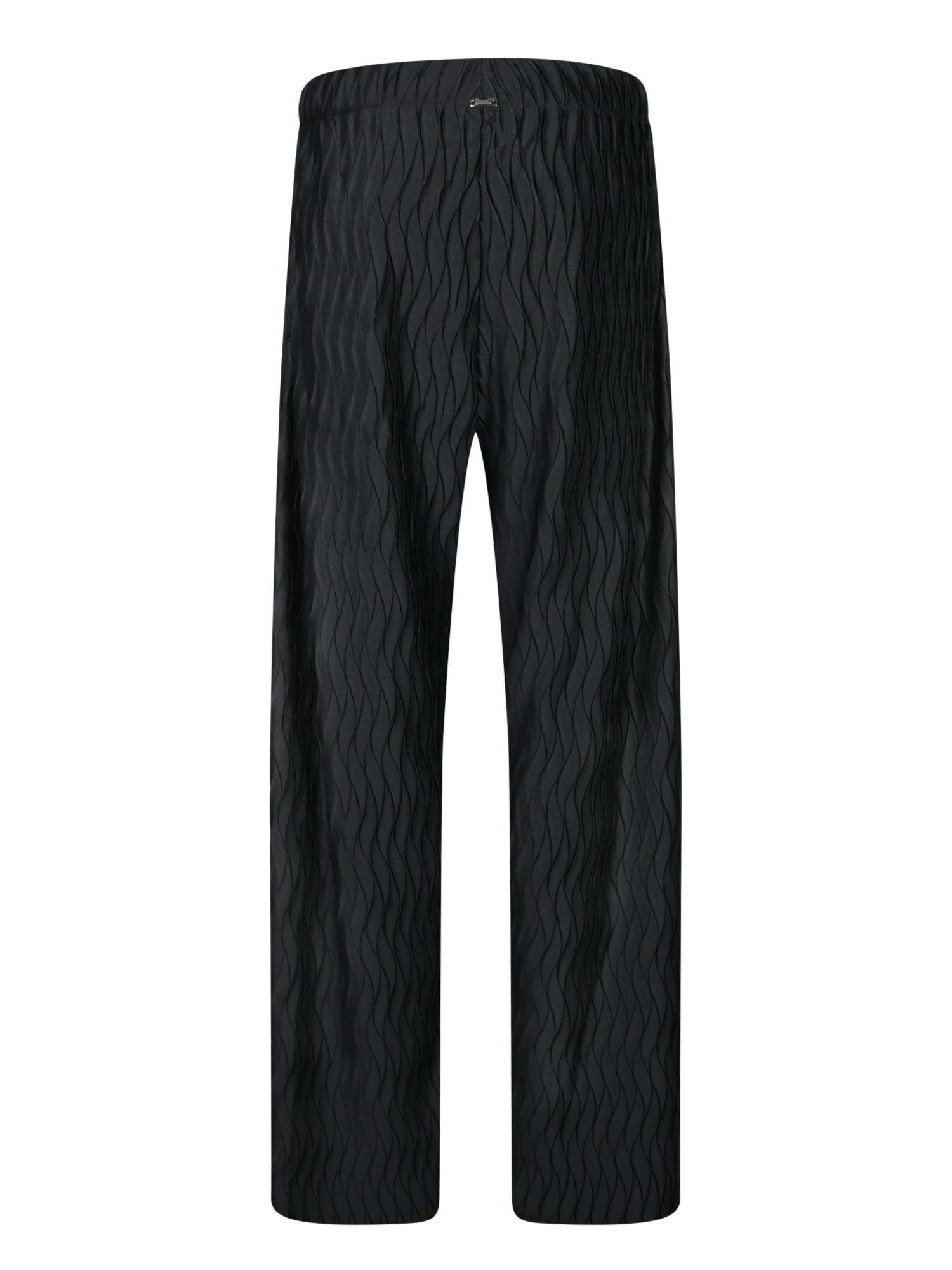 Herno Black Trousers With Wavy Pattern And Drawstring Waist In Black