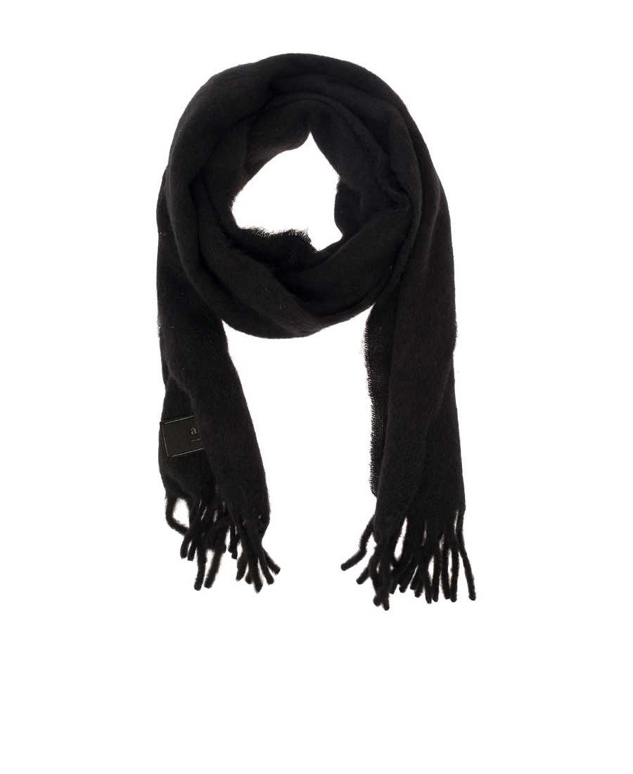 Ami Alexandre Mattiussi Ami Paris Logo Patch Fringed Edge Scarf In Black