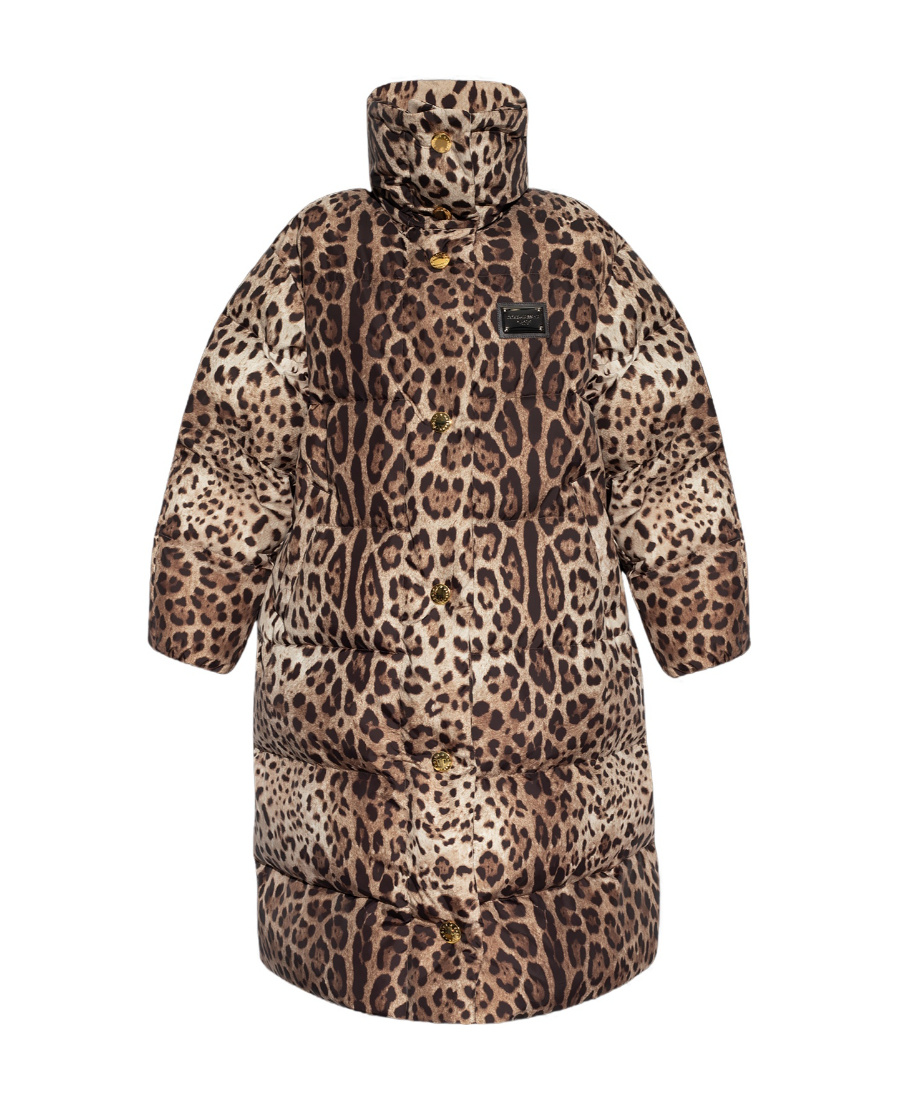 Dolce & Gabbana Leopard-print Oversize Padded Coat In Brown