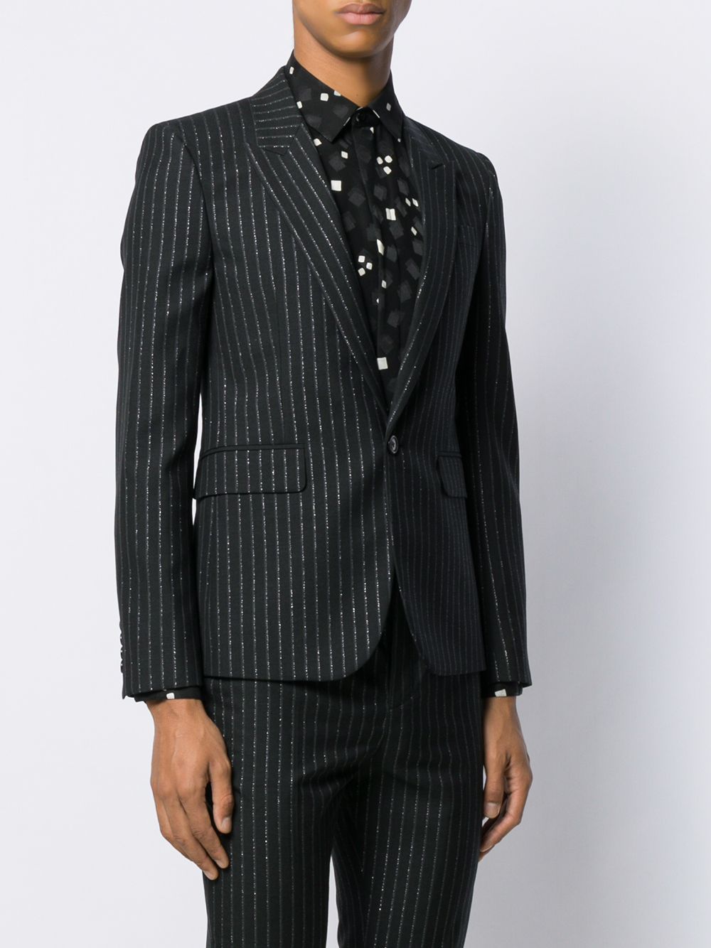 Saint Laurent Metallic Stripes Blazer In Black