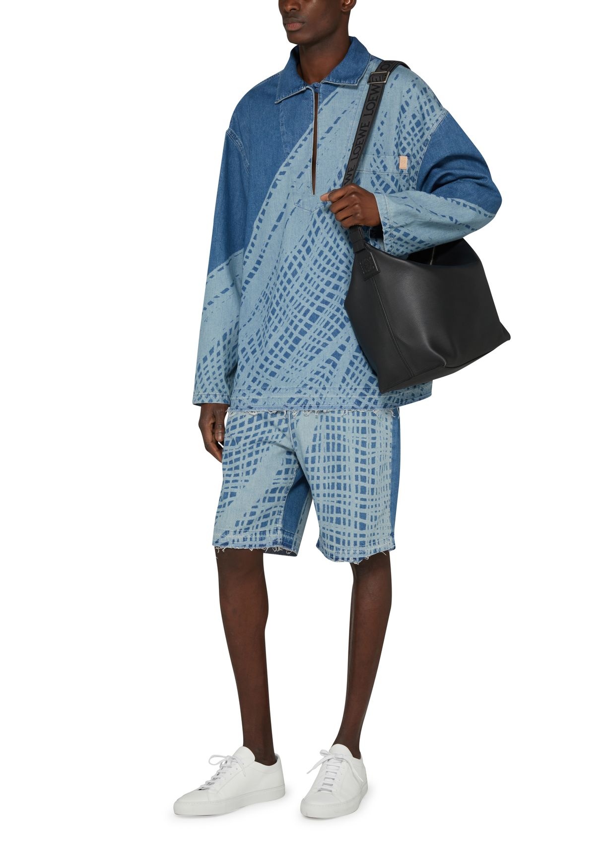 Loewe Cotton Denim Shorts With Print In Blue
