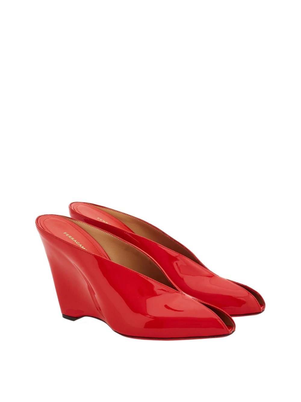 Ferragamo Peep Toe Mule In Red