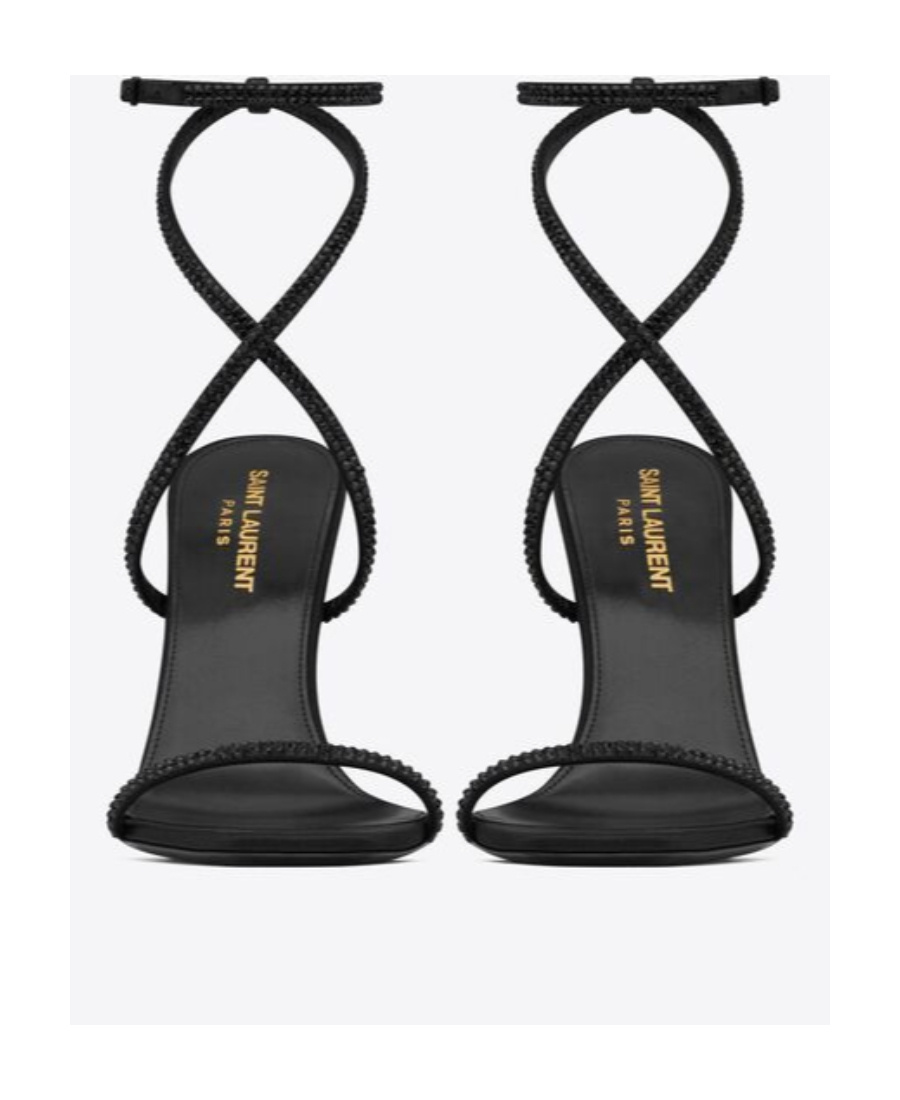 Shop Saint Laurent Opyum Sandals In Crepe Satin And Rhinestones With Black Heel
