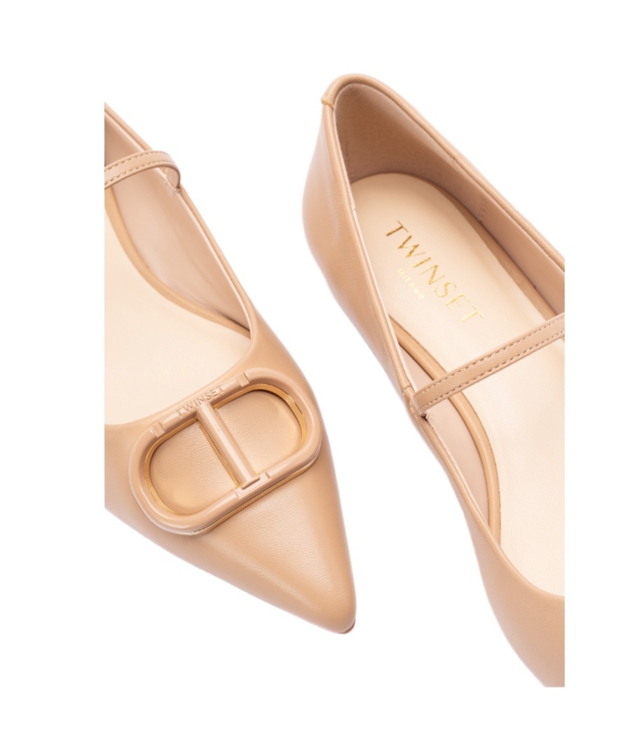 Shop Twinset Logo-plaque Ballet Flats In Nude
