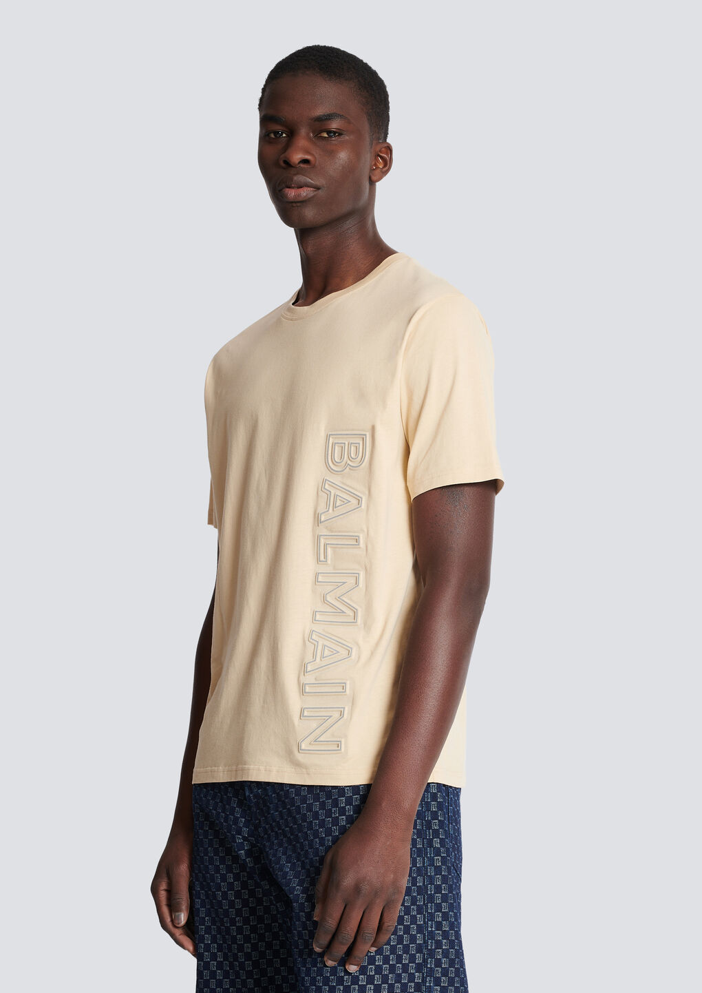 Shop Balmain Embossed T-shirt In Nude