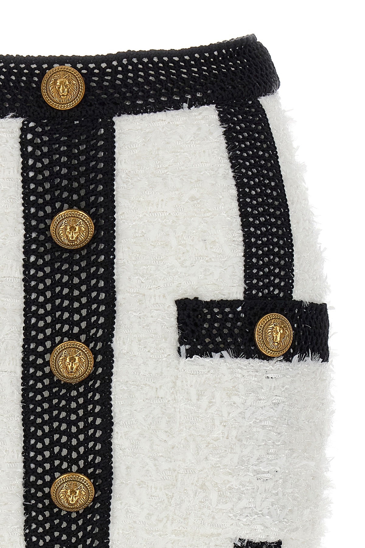 Balmain Button-embellished Tweed Miniskirt In White