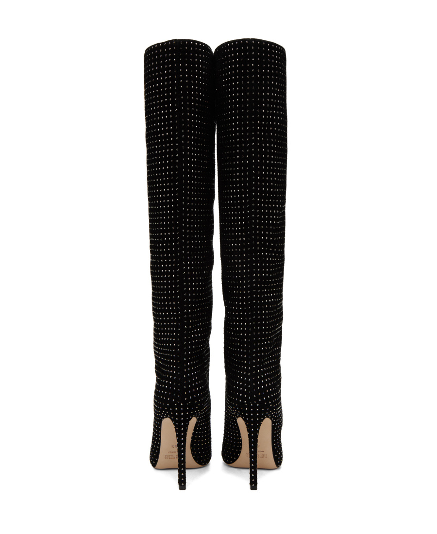Paris Texas Holly Crystal-embellished Suede Knee Boots In Black