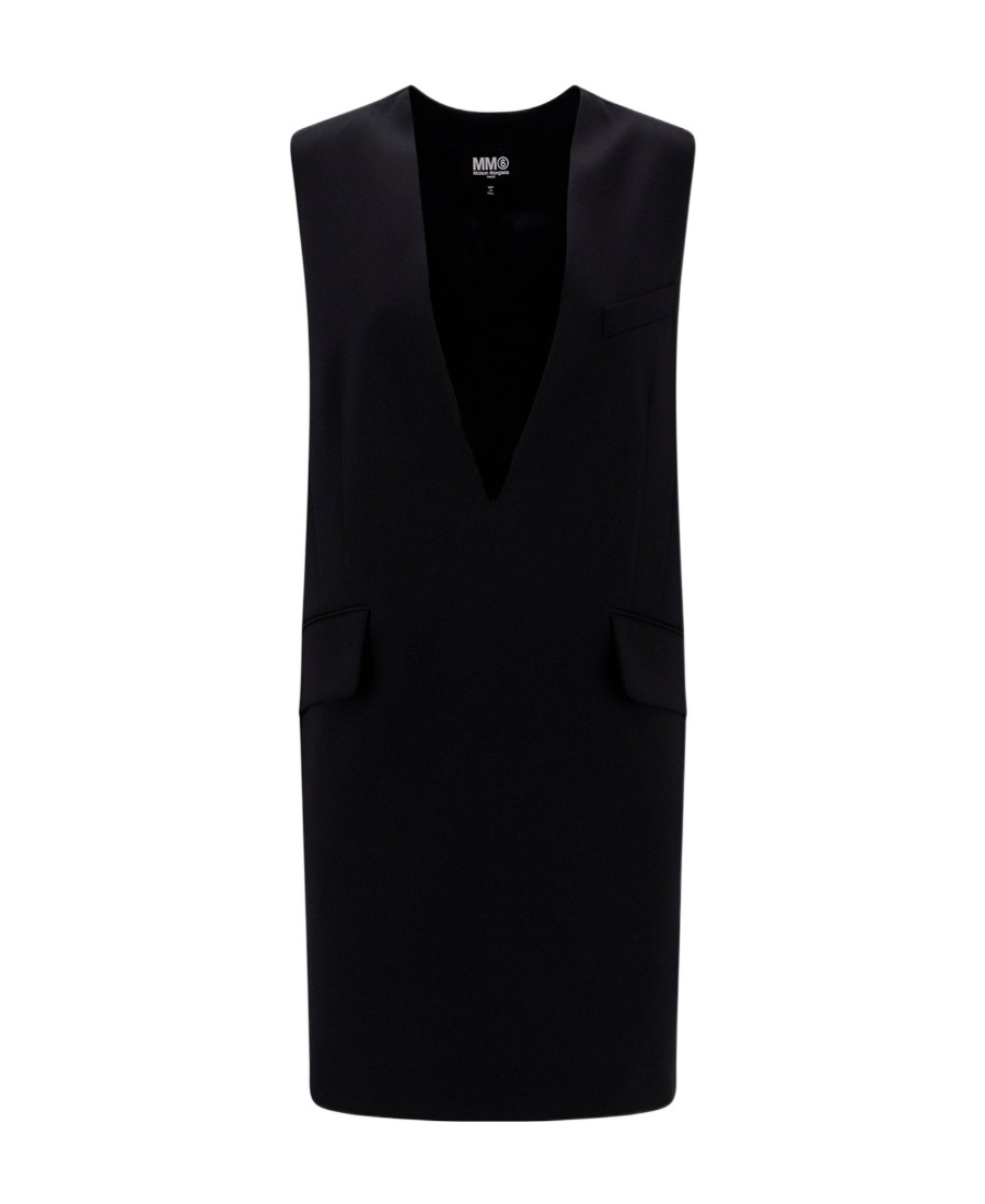 Mm6 Maison Margiela V-neck Sleeveless Short Dress In Black