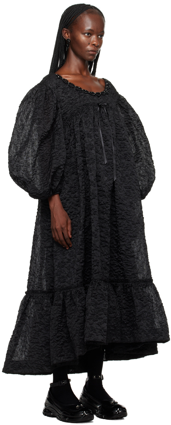 Simone Rocha Black Beaded Midi Dress In Black