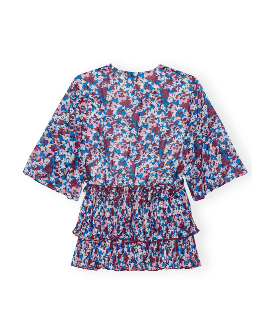Ganni Pleated Blouse With Floral Motif In Multicolor