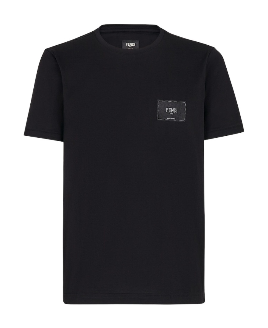 Fendi Embroidered Logo-patch Cotton T-shirt In Black