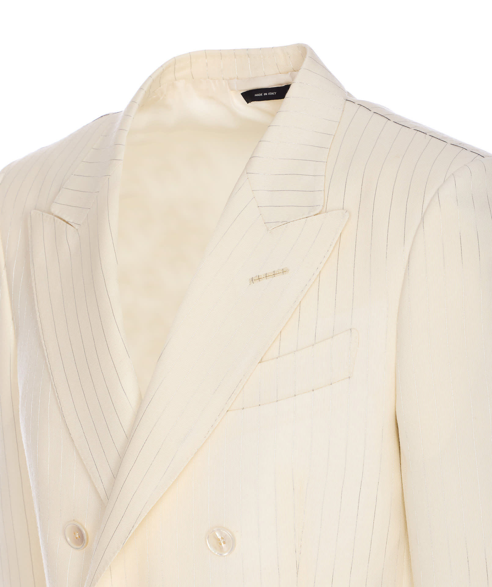 Tom Ford Dyllan Double-breasted Metallic Striped Wool And Silk-blend Suit Jacket In White