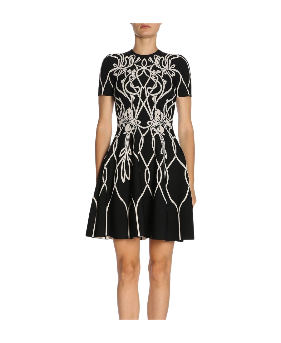 Alexander Mcqueen Round-collar Short-sleeve Dress In Black