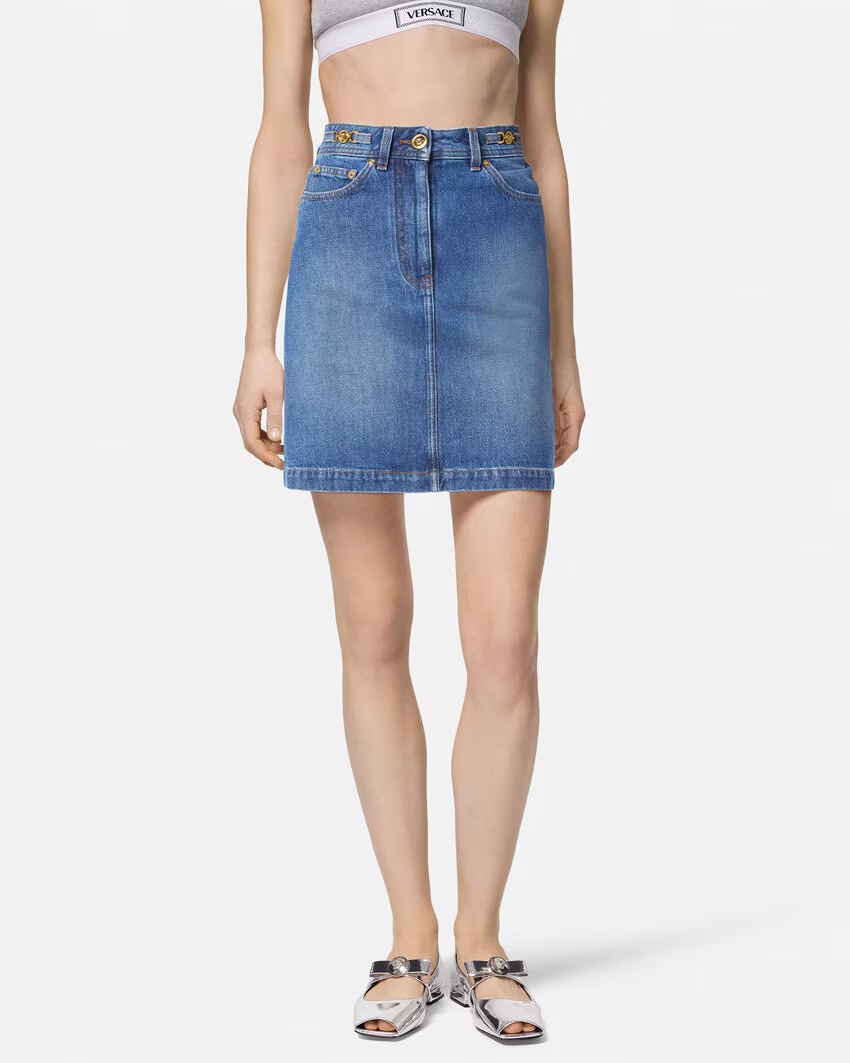 Versace A-line Denim Mini Skirt In Blue