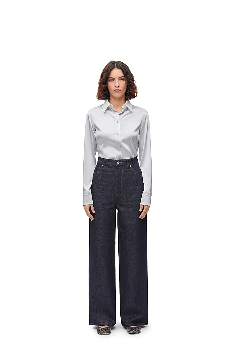 Shop Loewe Zipper Button Denim Pants In Blue