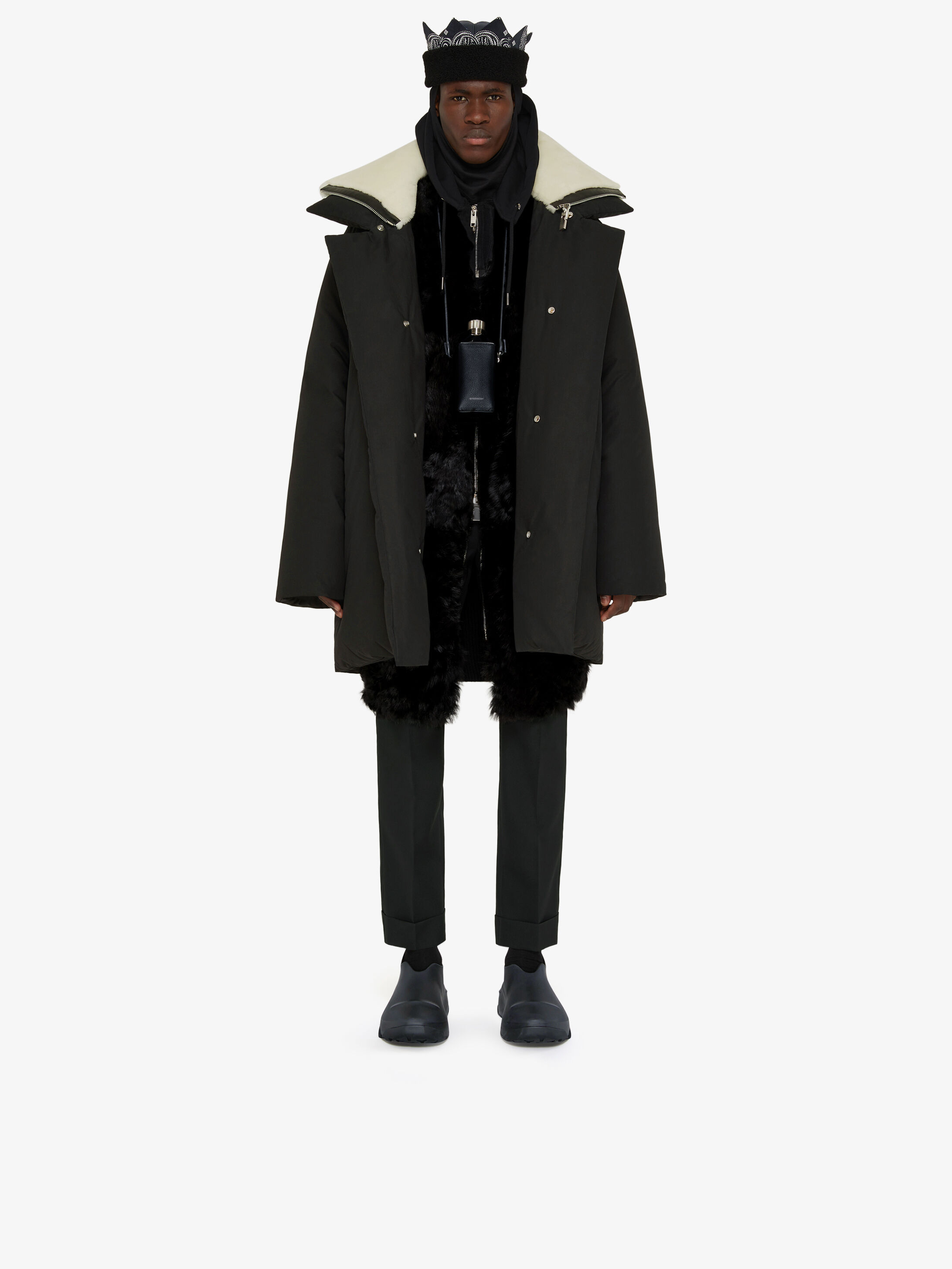 Givenchy Cotton Down Jacket With Shearling Collar In Black