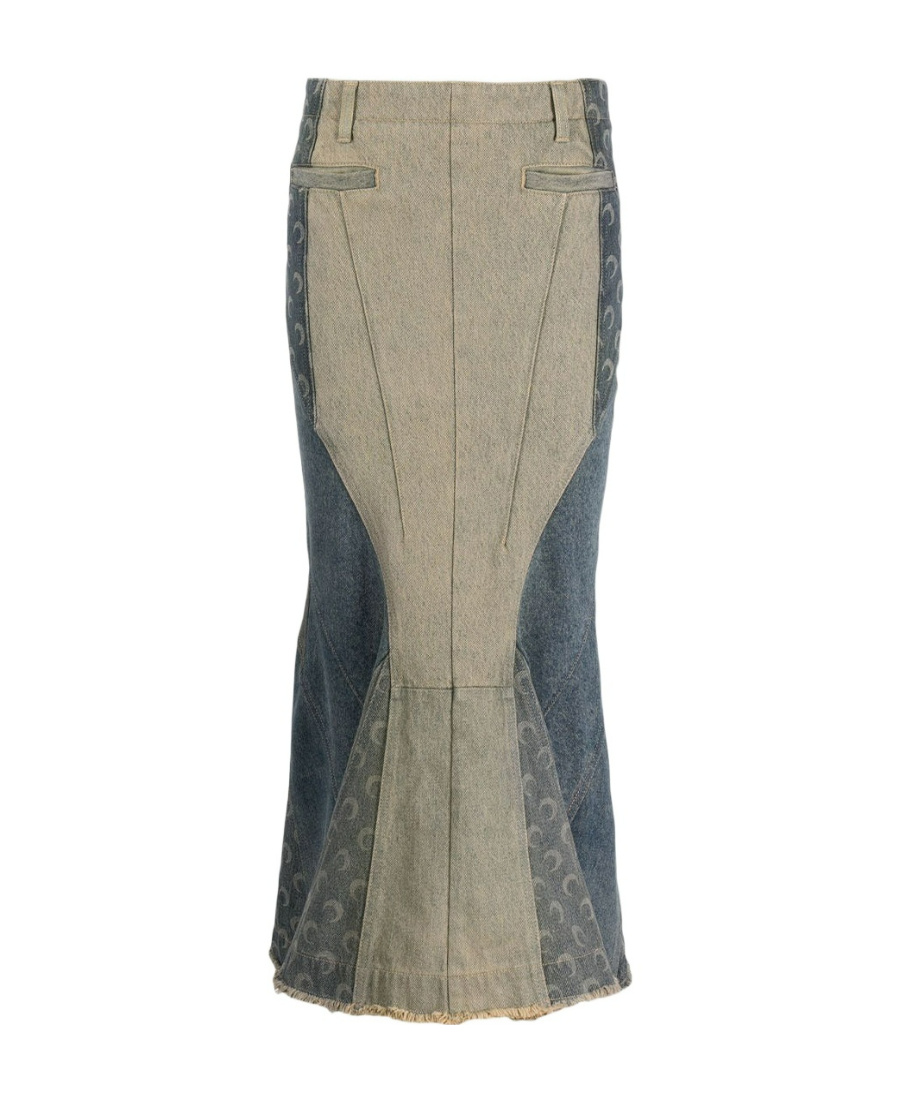 Marine Serre Regenerated Denim Flared Midi Skirt In Nude