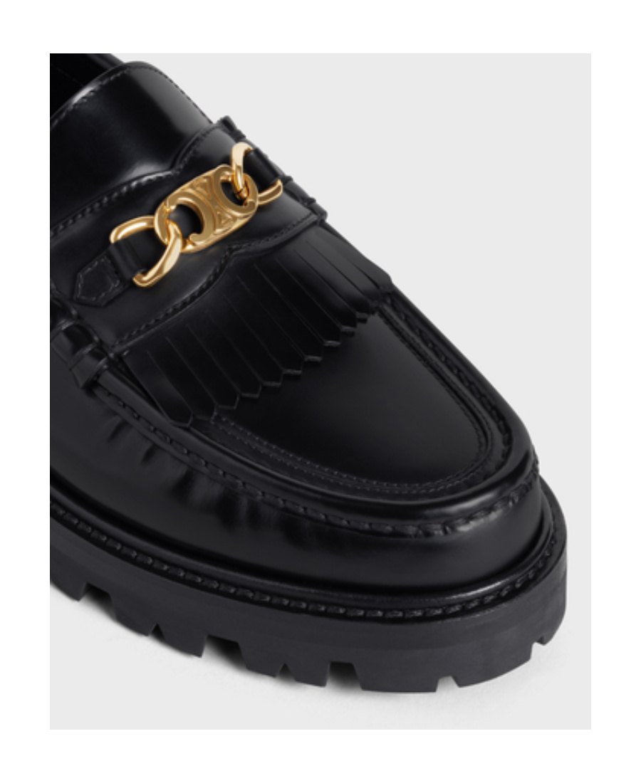 Celine Universite Triomphe Chain Leather Loafer In Black