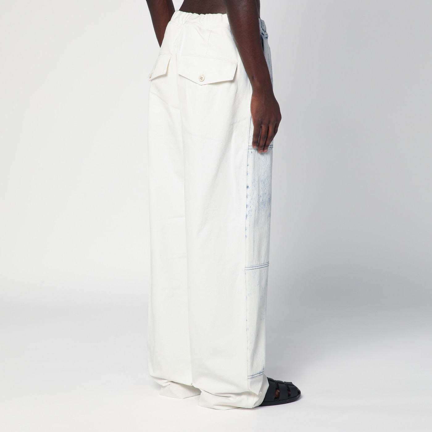 Dries Van Noten Drawstring Wide Leg Denim Trousers In White