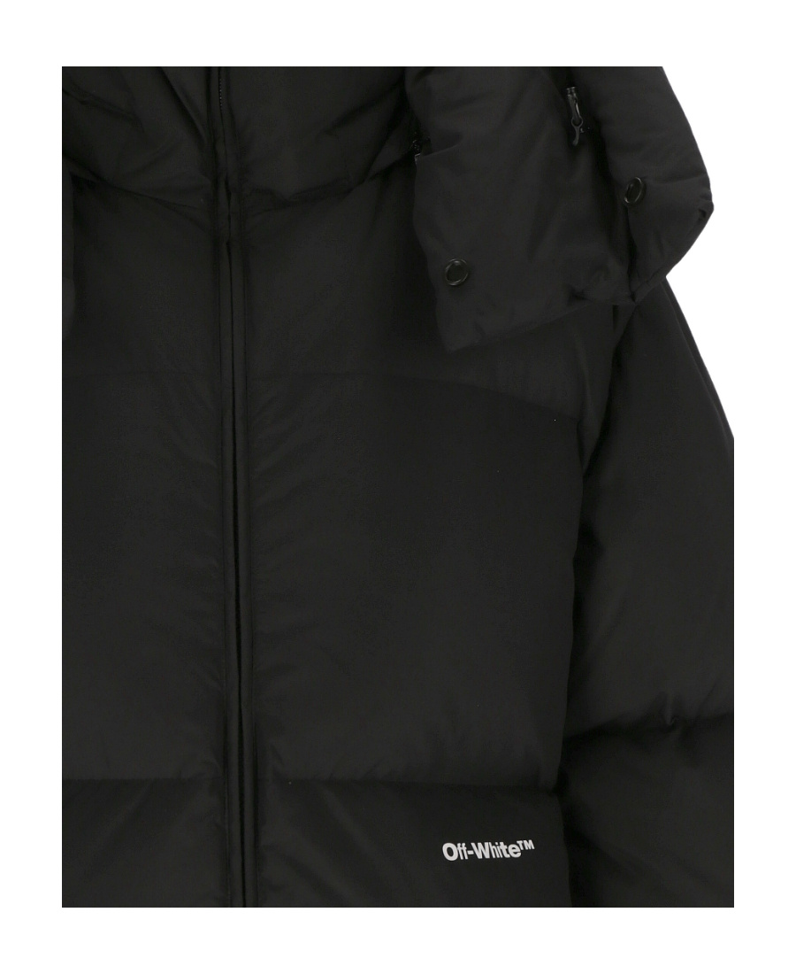 Off-white Quilted High-collar Down Jacket With Detachable Hood In Gray