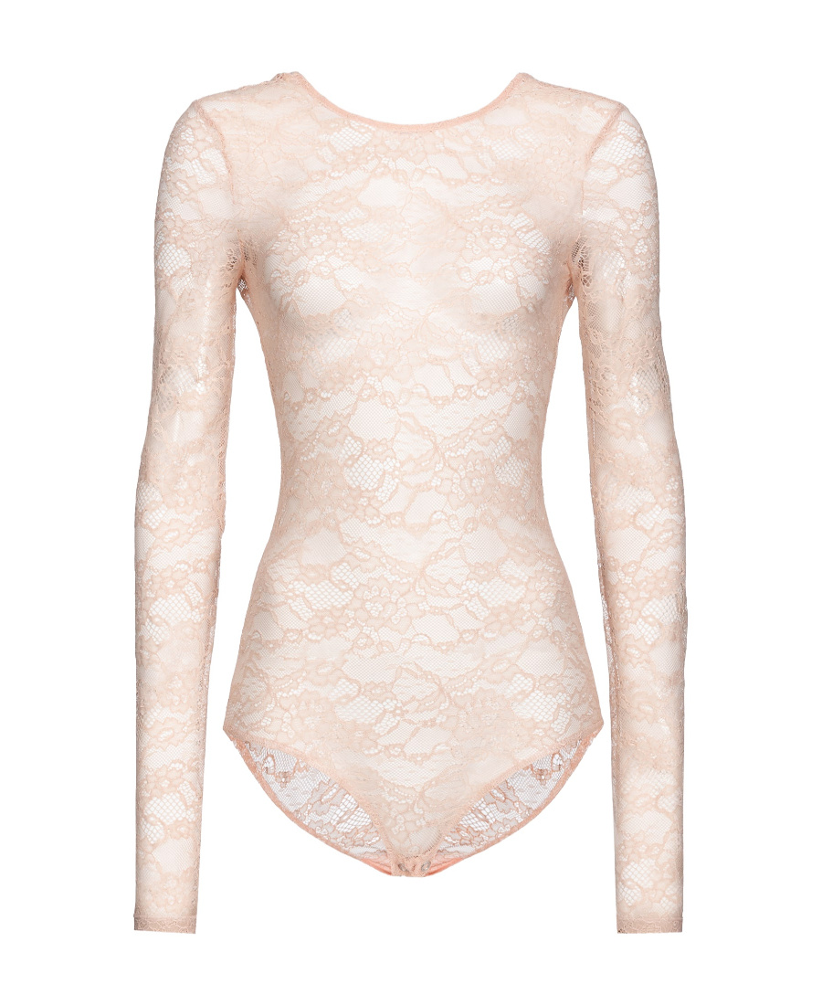 Pinko Chantilly-lace Long-sleeve Bodysuit In Nude