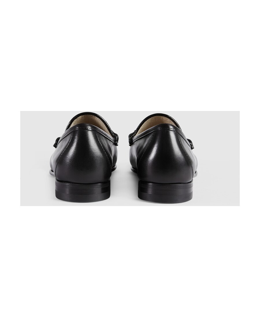 Gucci Women Black Calf Leather Moc Stitching Signature Horsebit Detail Almond Toe Slip-on Style Bran In Black