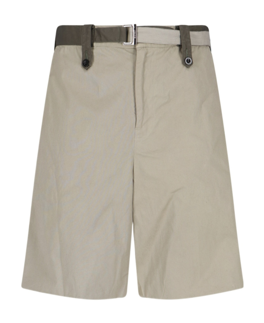 Sacai Belted-waist Bermuda Shorts In Gray