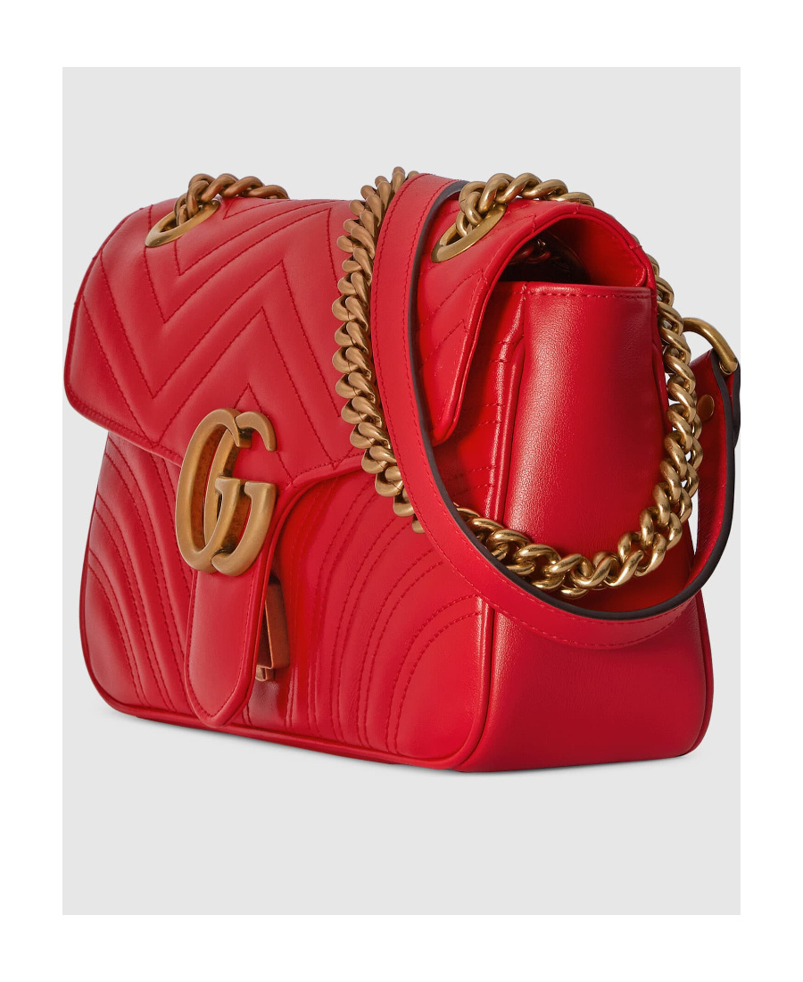 Gucci Women Gg Marmont Leahter Shoulder Bag In Red