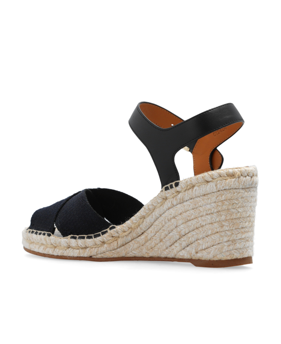 Chloé Logo-embroidered Wedge Espadrilles In Black