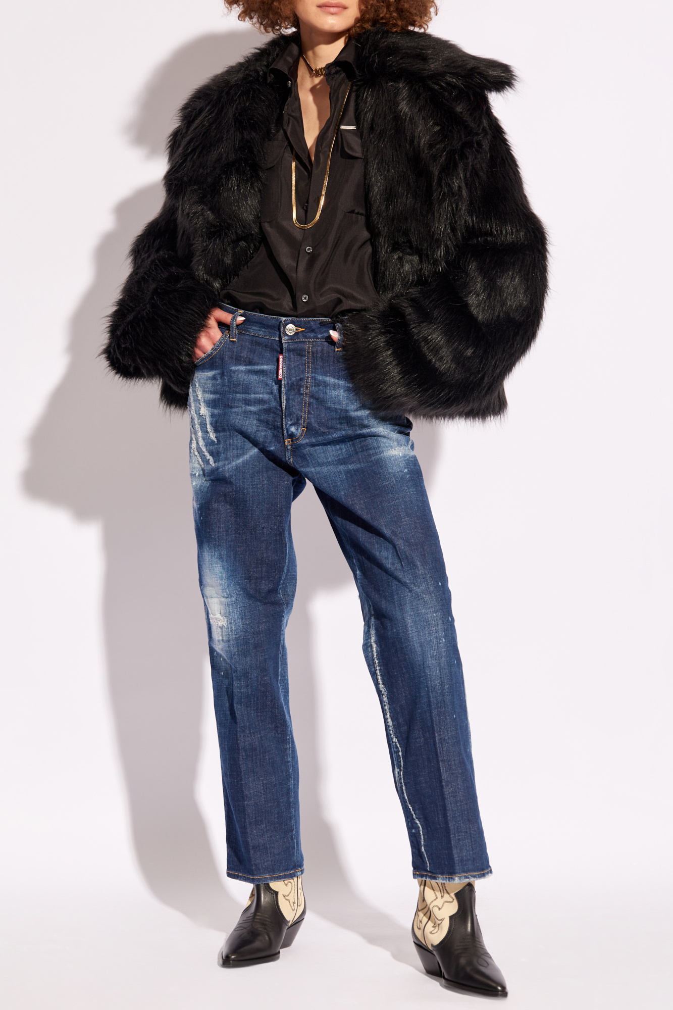 Dsquared2 Silk Button Up Shirt In Black