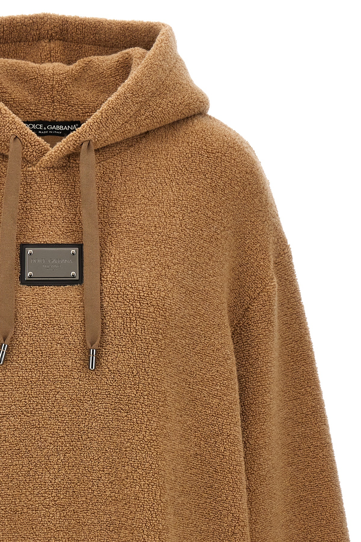 Dolce & Gabbana Logo-plaque Fleece-knit Jumper In Brown